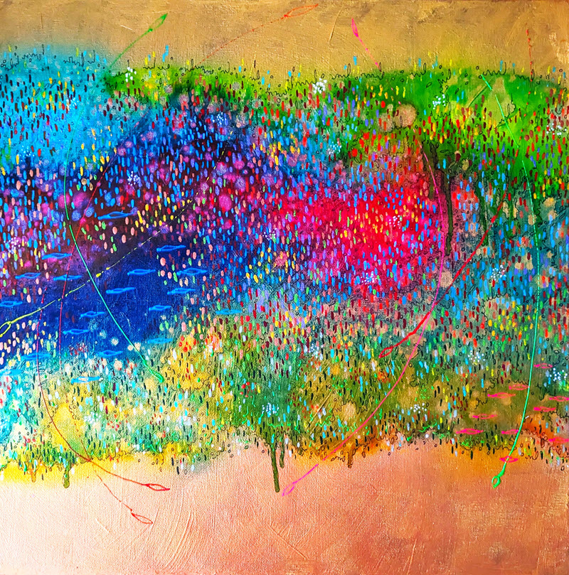 Meadows of Flowers, an abstract acrylic painting by Priya Rama